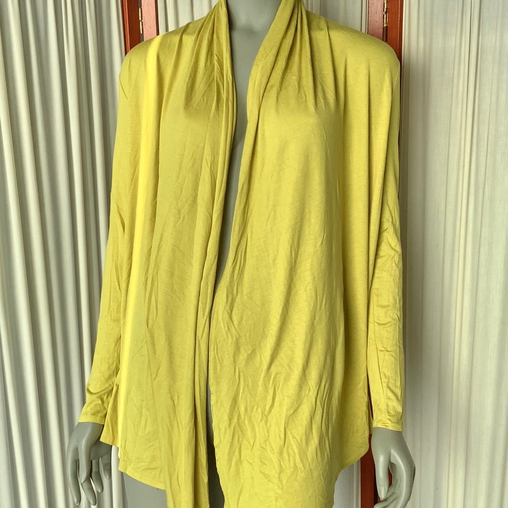 Ellen Tracy Chartreuse Lightweight Open Cardigan Size Small